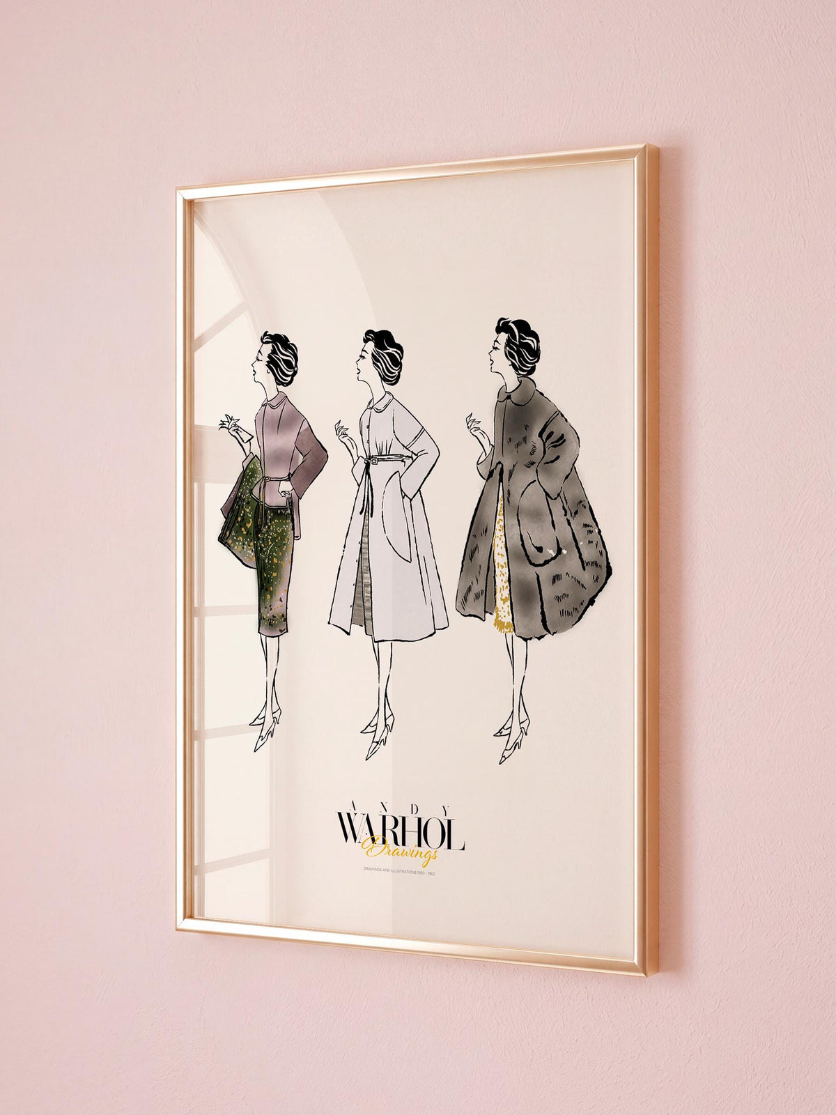Three Female Fashion Figures Warhol Drawings mockup 1