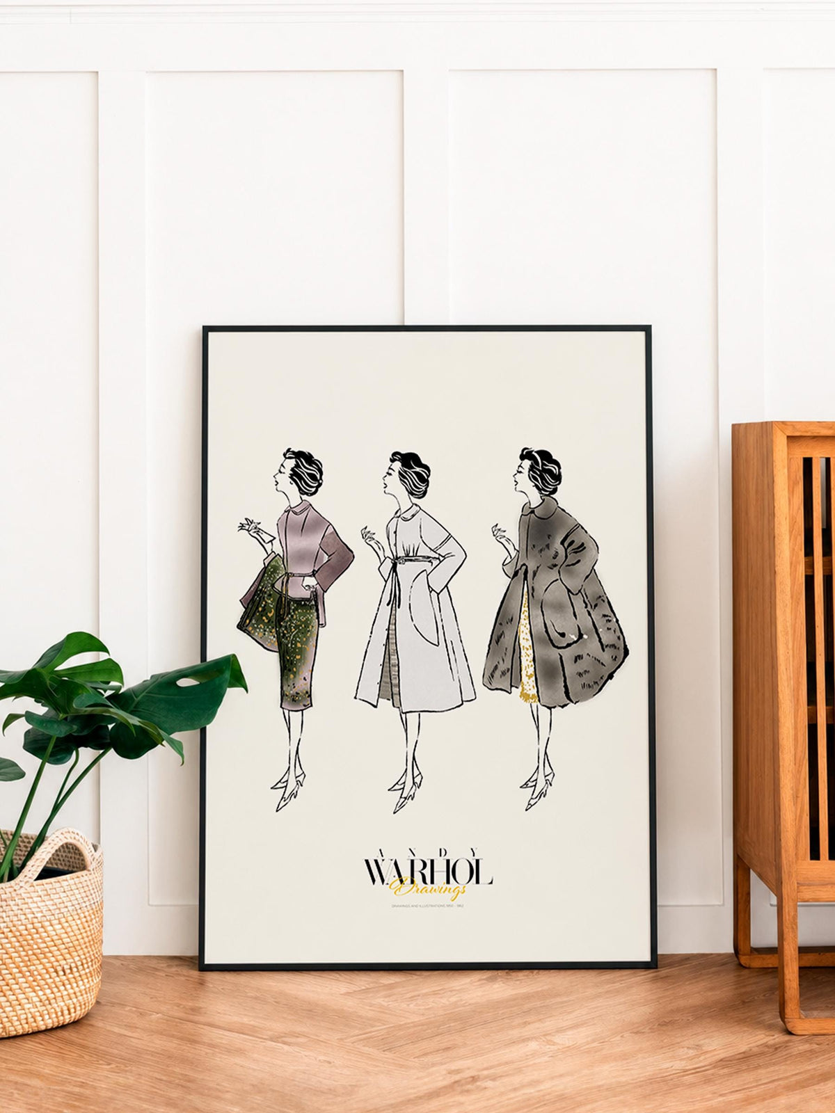 Three Female Fashion Figures Warhol Drawings mockup 5